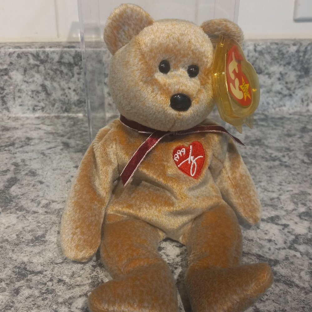 RARE TY Beanie Baby 1999 Signature Bear 🐻- Hologram Tag + Error "Oakbrook, IL"